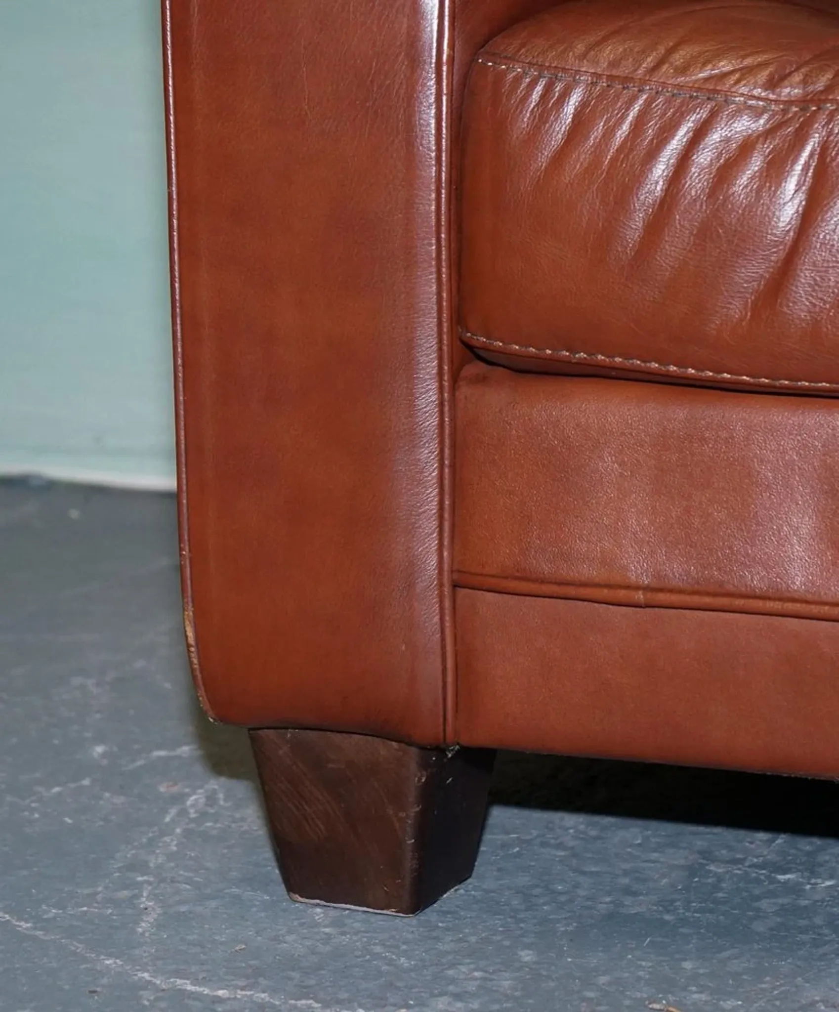 Vintage Minimalist Brown Leather Buttoned Armchair