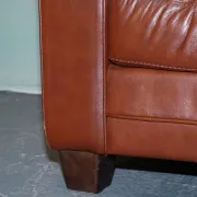 Vintage Minimalist Brown Leather Buttoned Armchair