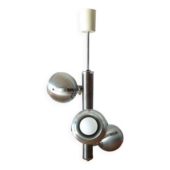 Italian chandelier with three lights in brushed aluminum 1970 "Eyeball"