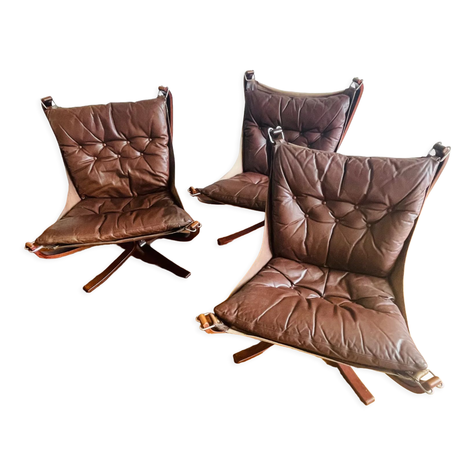 3 vintage Falcon chairs. By Sigurd Ressel for Vatne Møbler Norway. 1970's. Falcon chairs