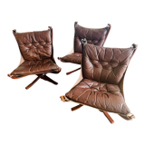 3 vintage Falcon chairs. By Sigurd Ressel for Vatne Møbler Norway. 1970's. Falcon chairs