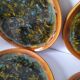 Set of 4 flamed enamel plates in green and amber from the 60s-70s.