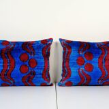Handmade blue ikat velvet pillows