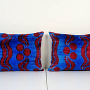 Handmade blue ikat velvet pillows