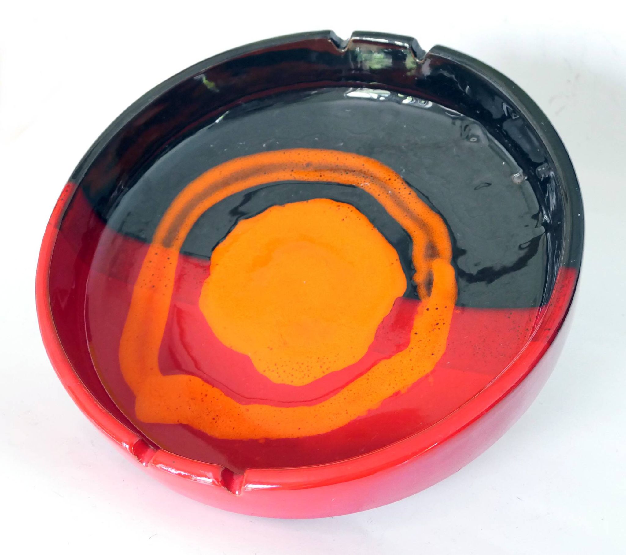 Vintage Italy red orange black ceramic ashtray 1970 Bitossi for Raymor