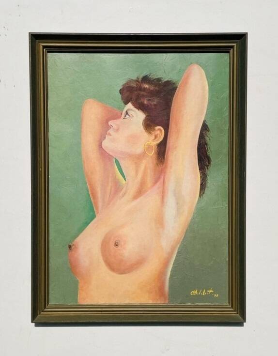 Painting by Camille Delahaut, Nude "Jill". Vintage