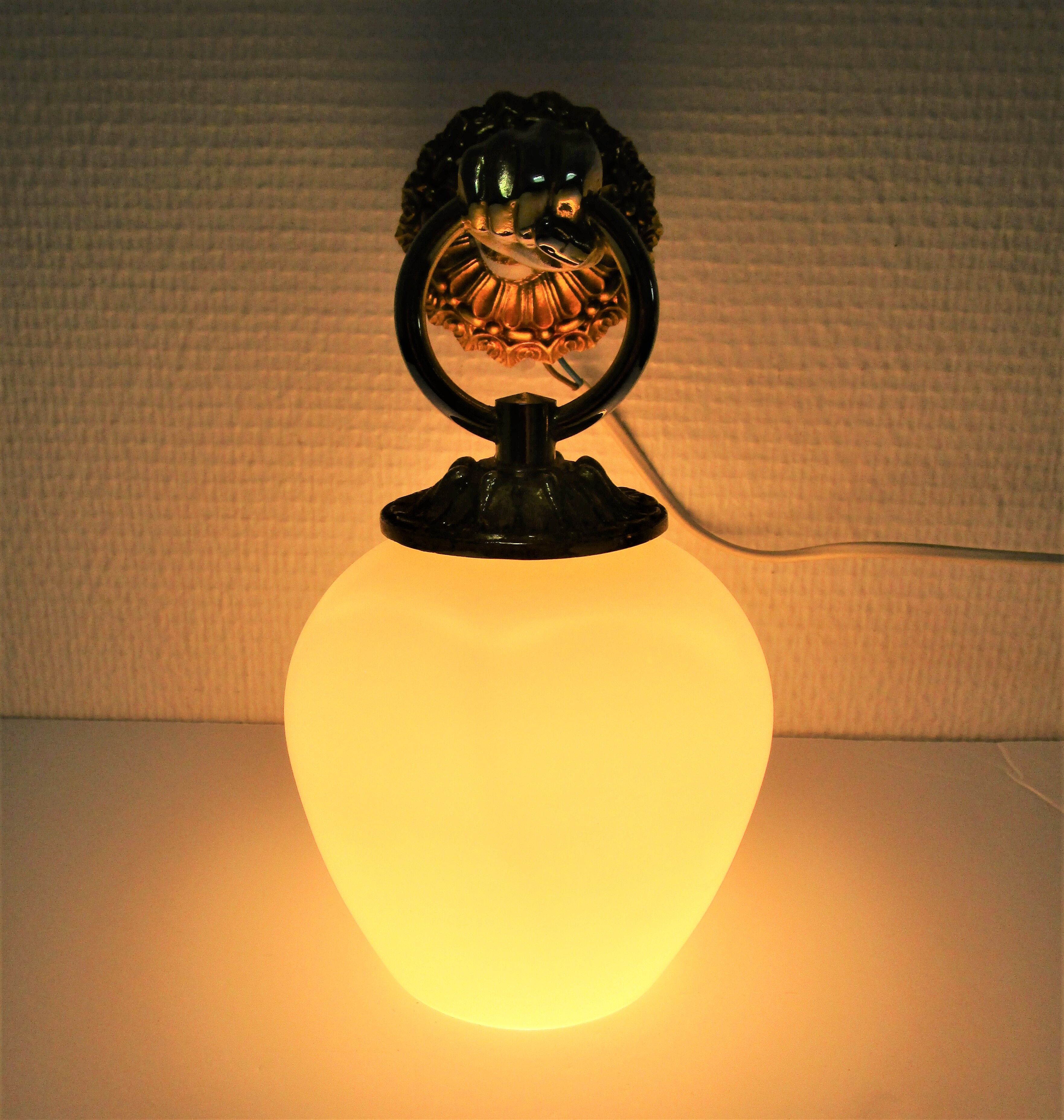 Hand sconce golden metal patinated opaline vintage