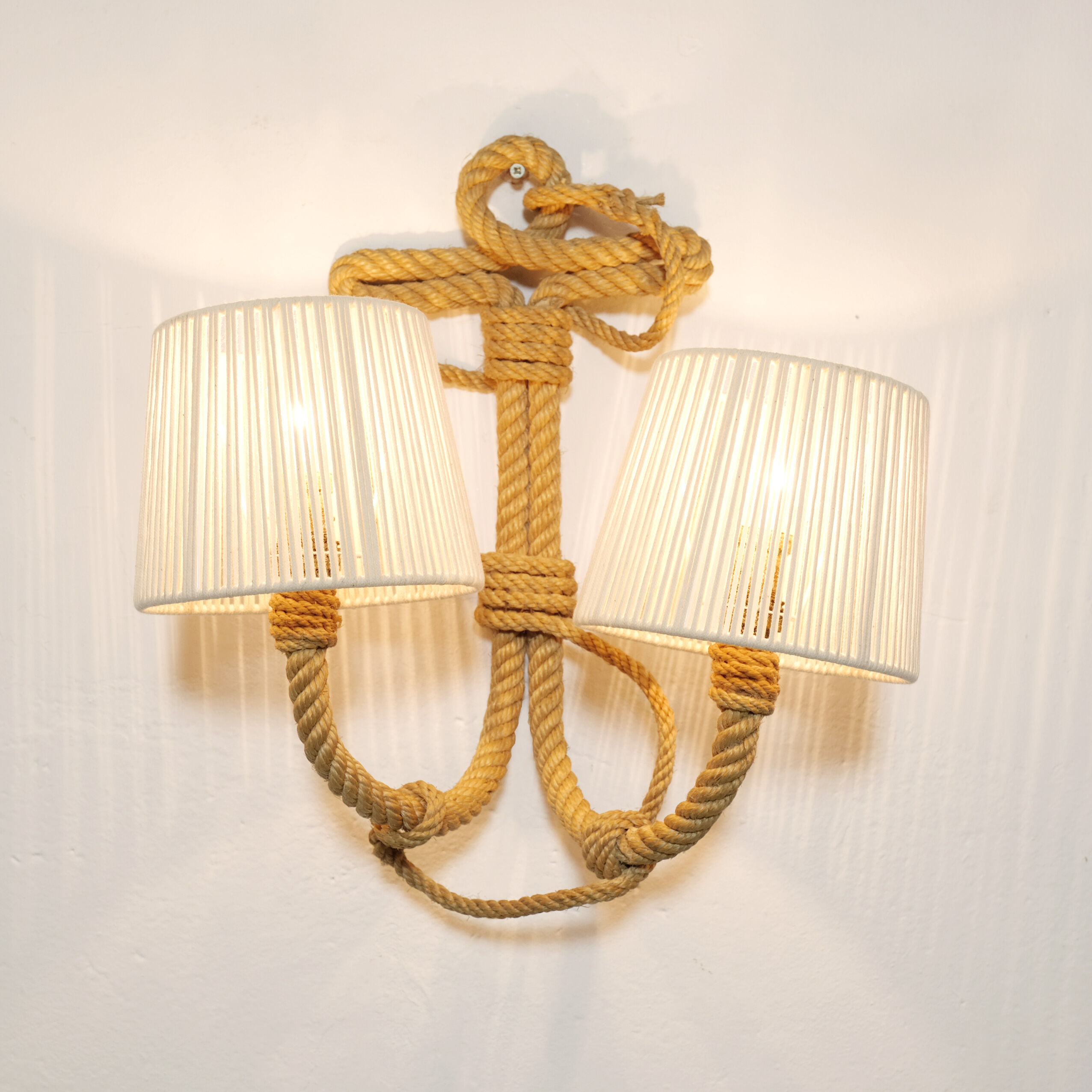 Wall lamp with two braided rope lights, 1950-1960.