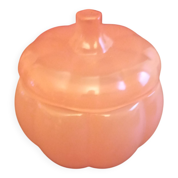 Bonbonniere ou sucrier en verre forme citrouille orange