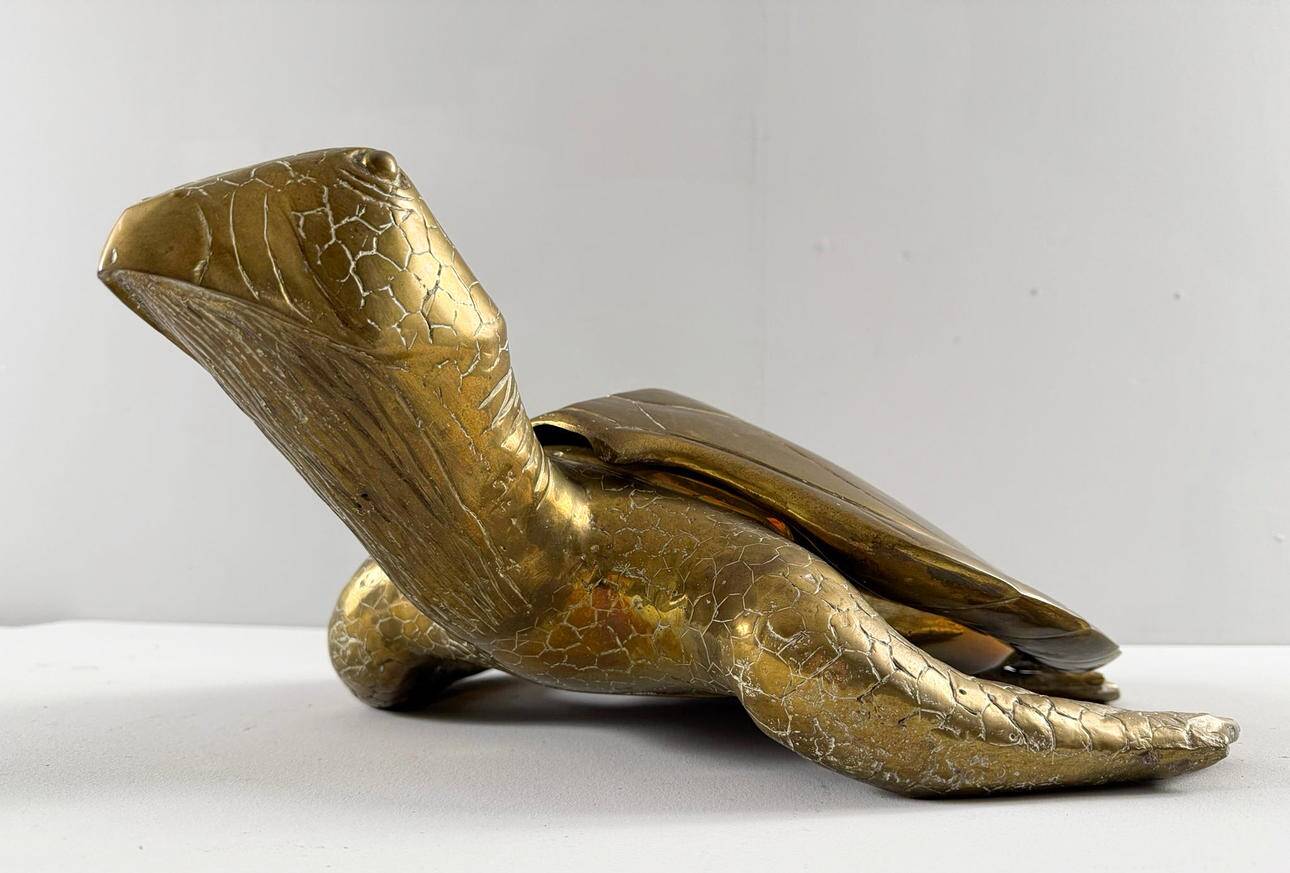 Hollywood Regency, brass turtle sculpture/box, France, 1970s