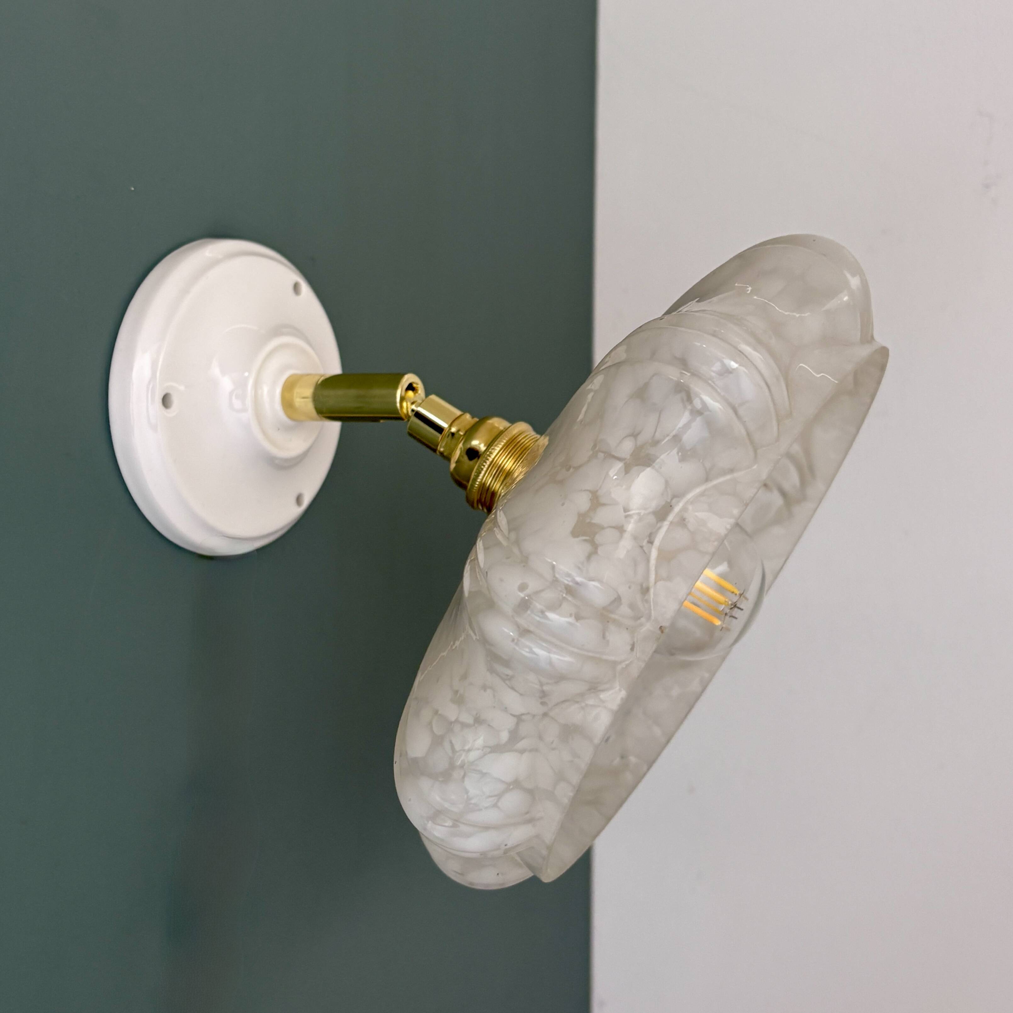 Vintage art deco wall lamp with white Clichy glass shade