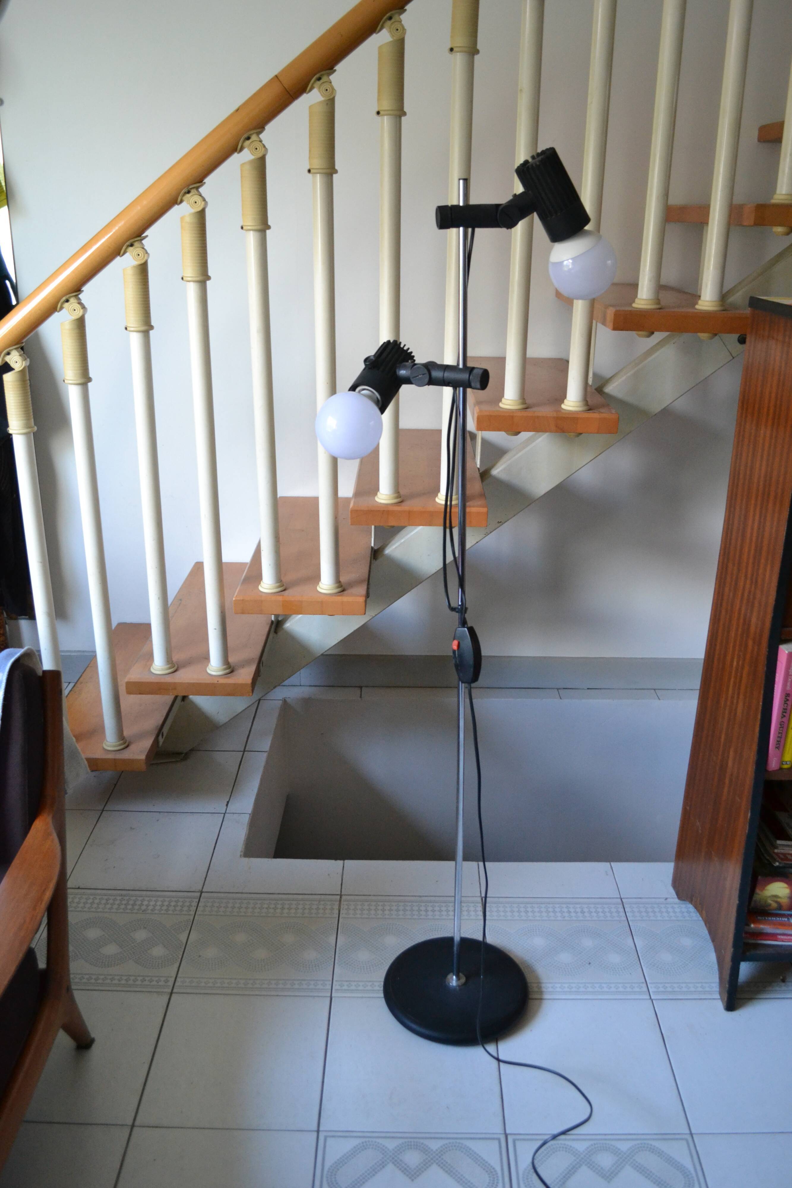 Floor lamp 2 adjustable spots 70s Hustadt-Leuchten