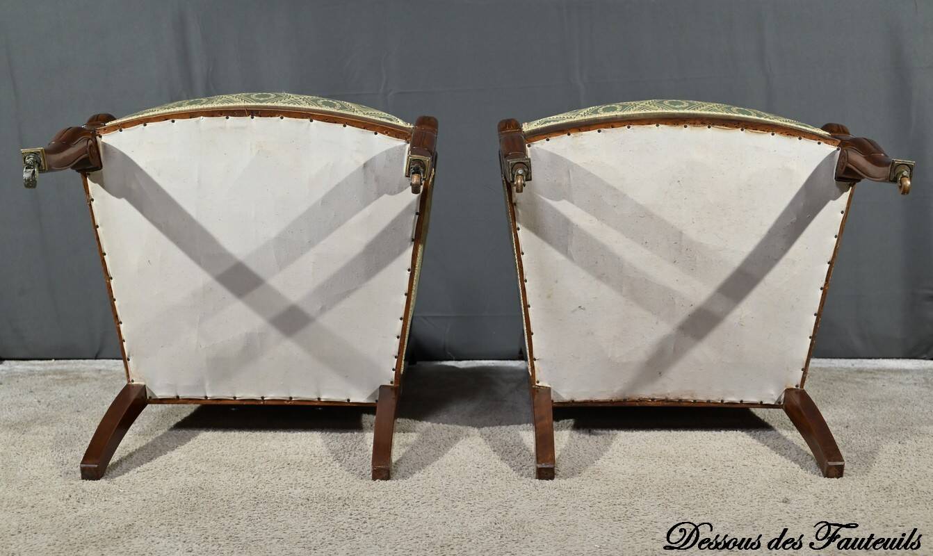 Paire de Fauteuils à Crosses en Acajou, époque Restauration – Début XIXe