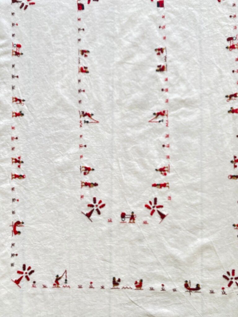 Nappe brodée main de Madagascar  noir, rouge, chocolat -  coton - 234x145 cm