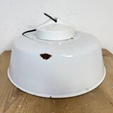 Industrial Grey Enamel Factory Pendant Lamp with Glass Cover, 1960s