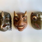 Set of 3 Hand-Carved Old  Wooden Masks South Asia