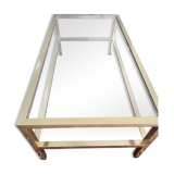 Pierre Vandel Paris 1970s vintage coffee table in brass and glass.