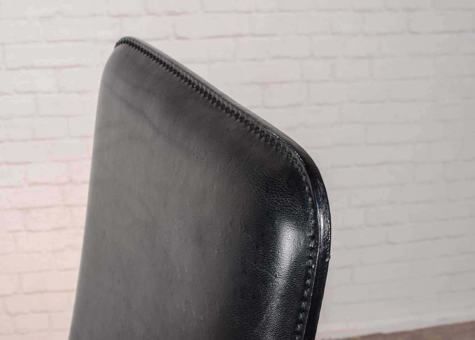 Cidue Style Black Sadle Leather High Back Italian Design Dining Chairs 70s