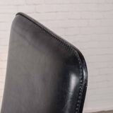 Cidue Style Black Sadle Leather High Back Italian Design Dining Chairs 70s