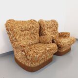 Set of 2 vintage armchairs in floral fabric with fringes from the 60s 70s
