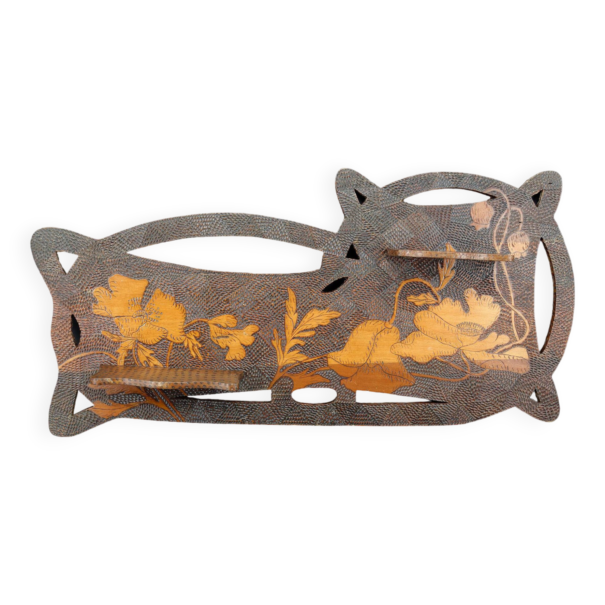 Art Nouveau wall shelf with poppies, France, circa 1900
