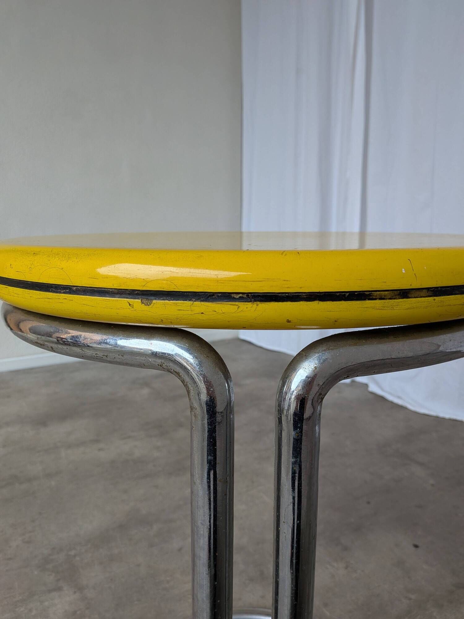 Vintage Yellow Bar Table: Chrome Bauhaus Style, 1970s High Coffee Table