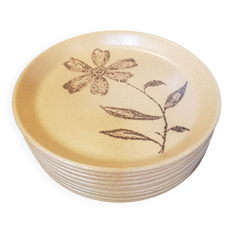 Set of 10 flat stoneware plates