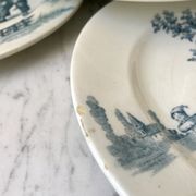 Lot de 5 assiettes plates Terre de Fer modèle "Garde-Champêtre" fin XIXème