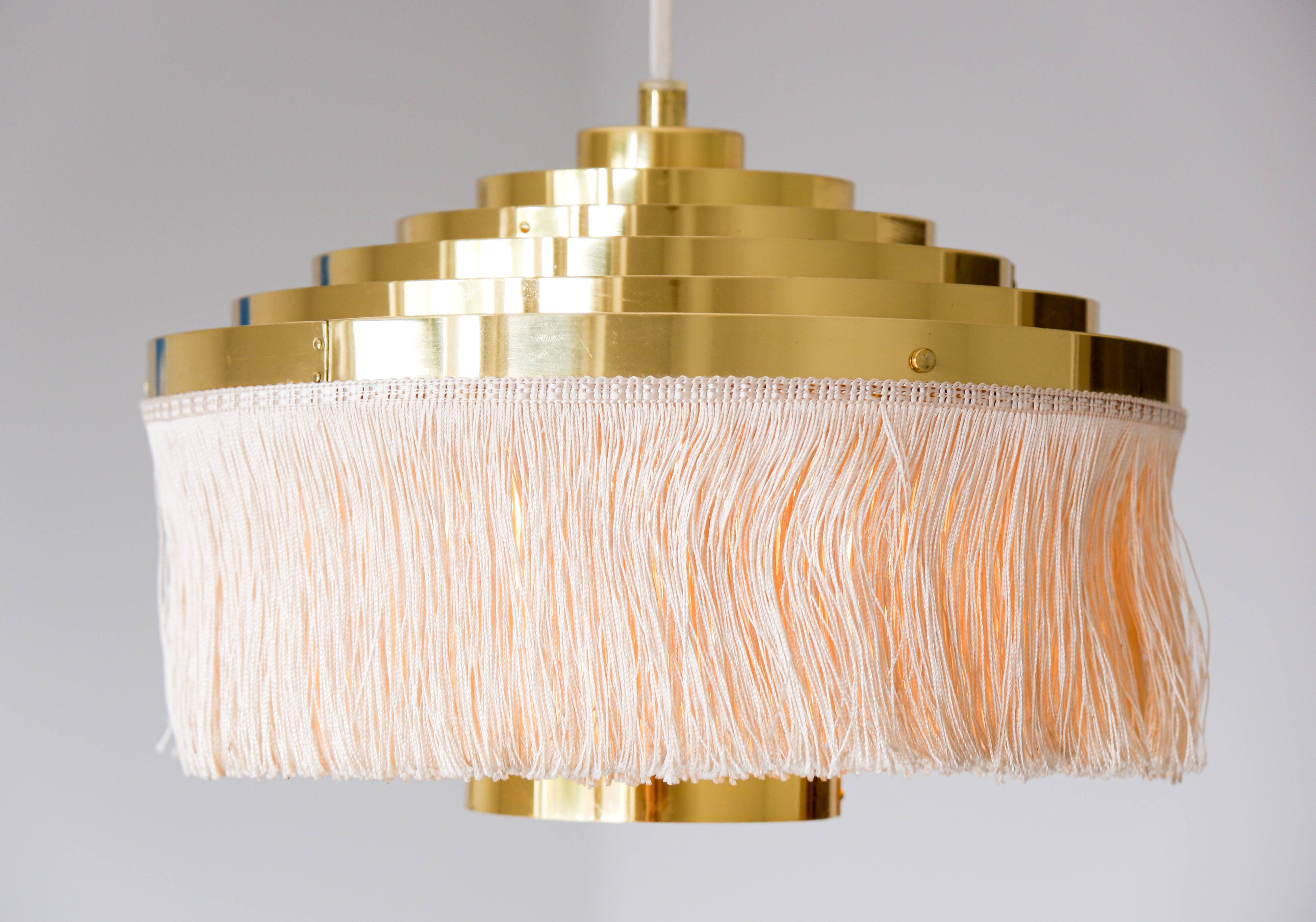 Hans Agne Jakobsson silk and brass fringe pendant circa 1960.