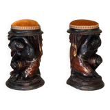 Paire de tabourets aux nubiens, sculptures polychromes, Venise vers 1880