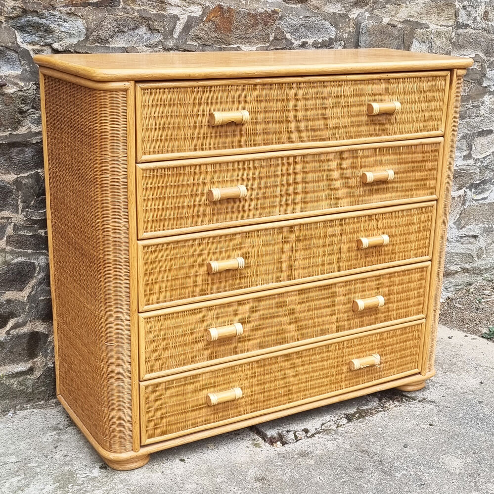 Commode bambou rotin, vintage, années 60