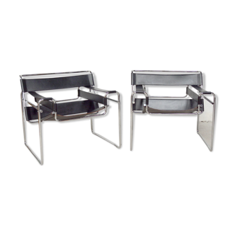 Pair of black Wassily armchairs, Italy 1970