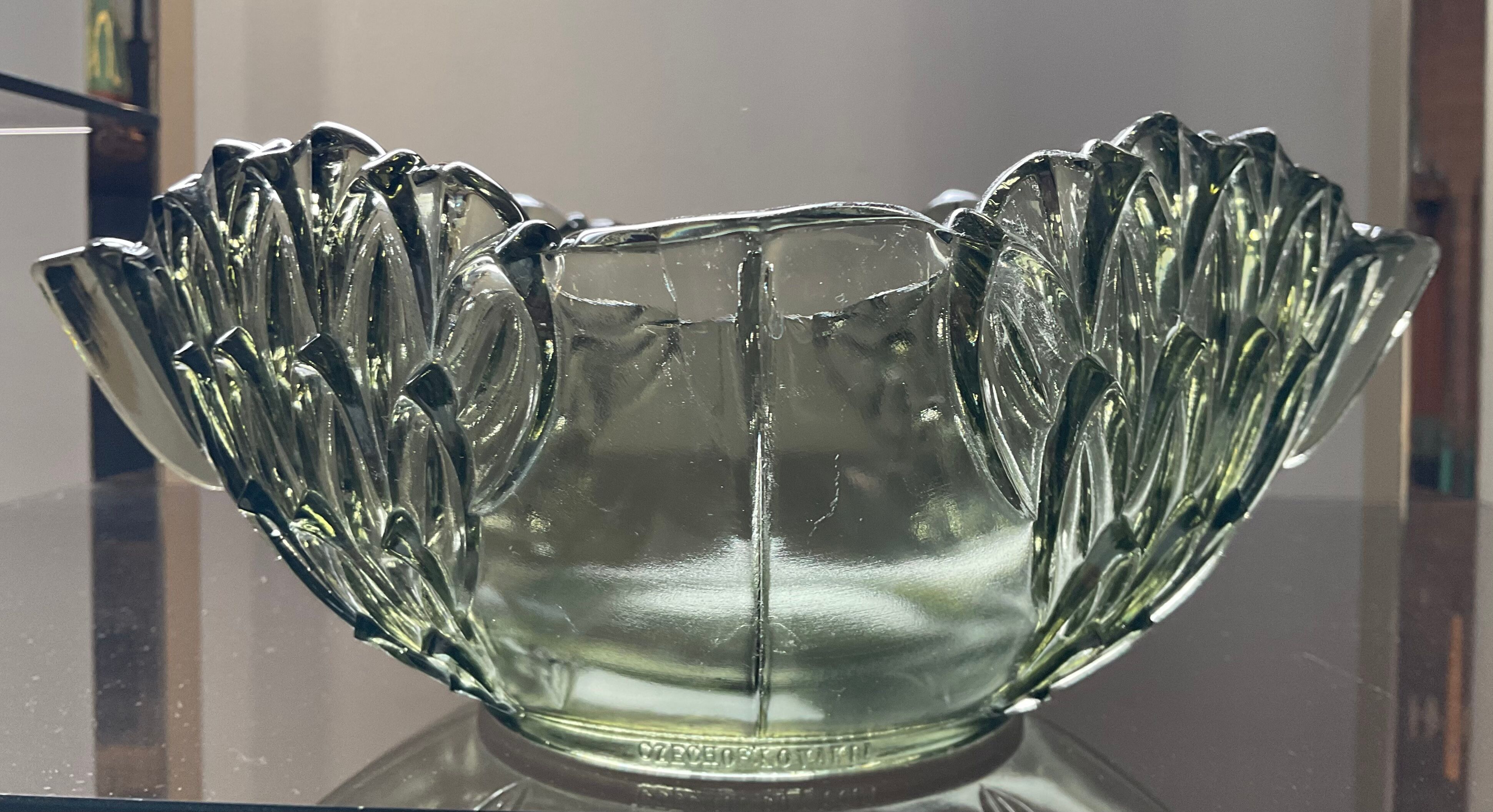 Empty cup pocket Art Deco molded crystal Czechoslovakia