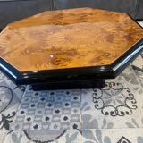 Table basse en loupe d’orme vintage 70s
