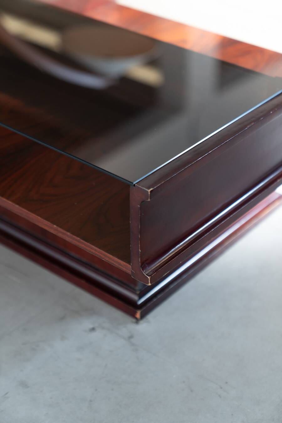 Vintage Mahogany Coffee Table with Glass Top – 1970s