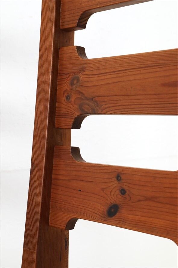 Set of 4 pinewood chairs by Sven Larsson / 1970s / Brutalism / Postmodern design
