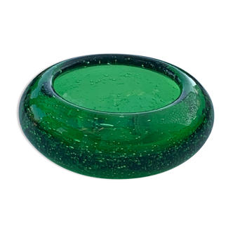 Organic glassware ashtray in signed and vintage green blown glass
