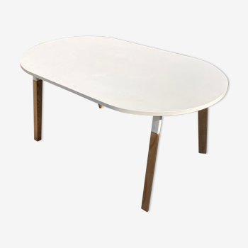 White oval table solid wood base