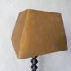 turned wooden lamp with spool base and vintage copper shade