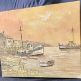 Marine - fishing port at dusk. Signed C.Robert