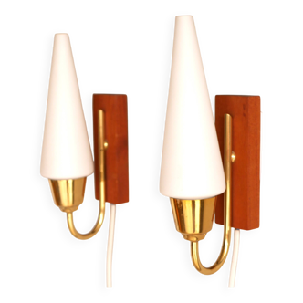 Mid-Century Scandinavian Modern Wall Lamps with Teak Panels  Örsjö, Sweden