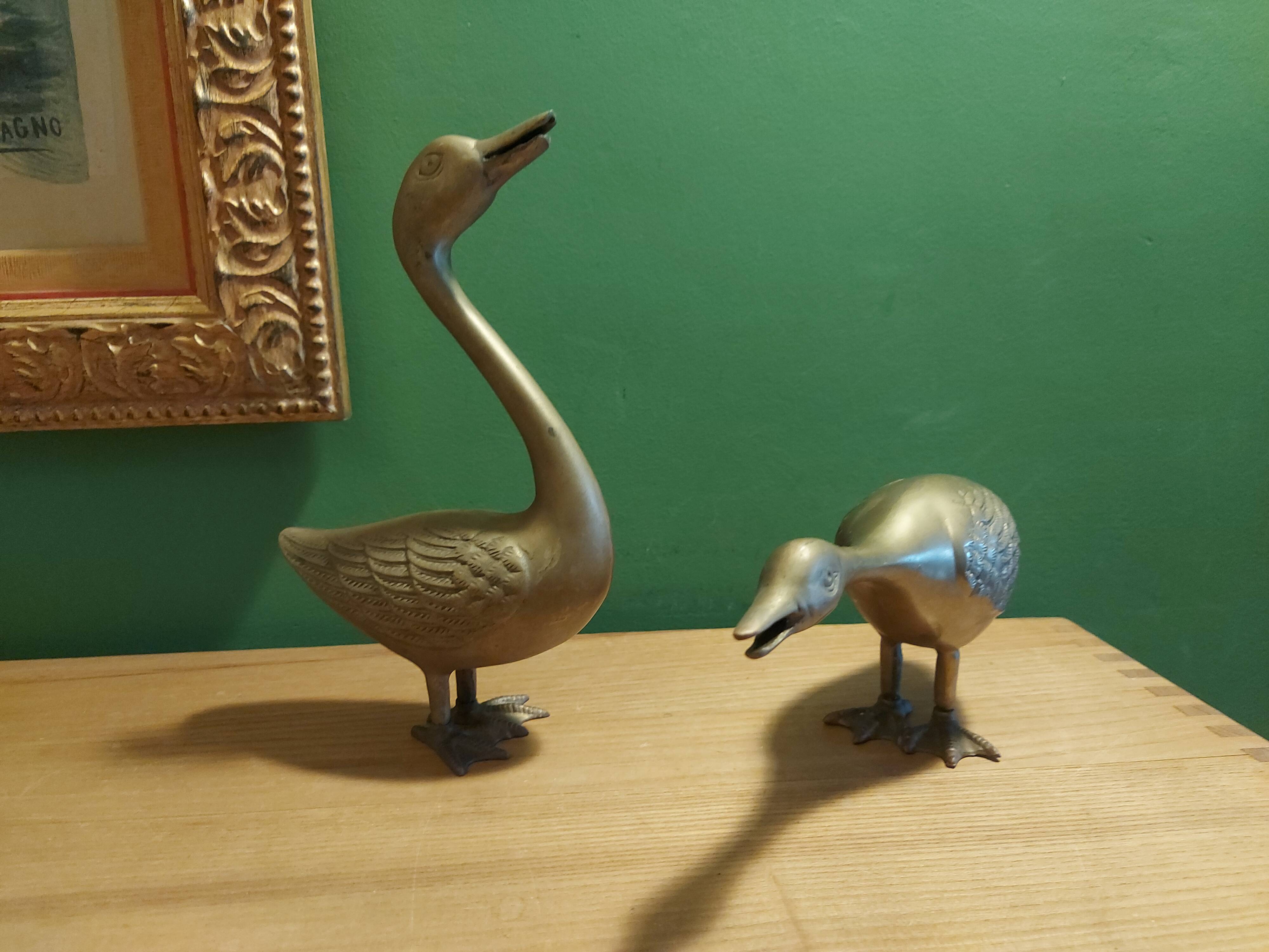 2 grands cygnes en laiton