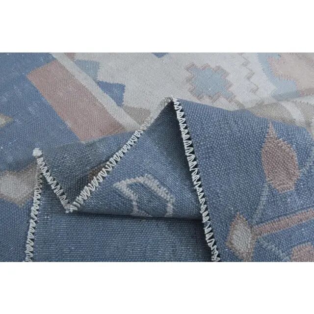 1970s Turkish Oushak Handmade Wool Cotton Blue Beige Area Rug 230x325