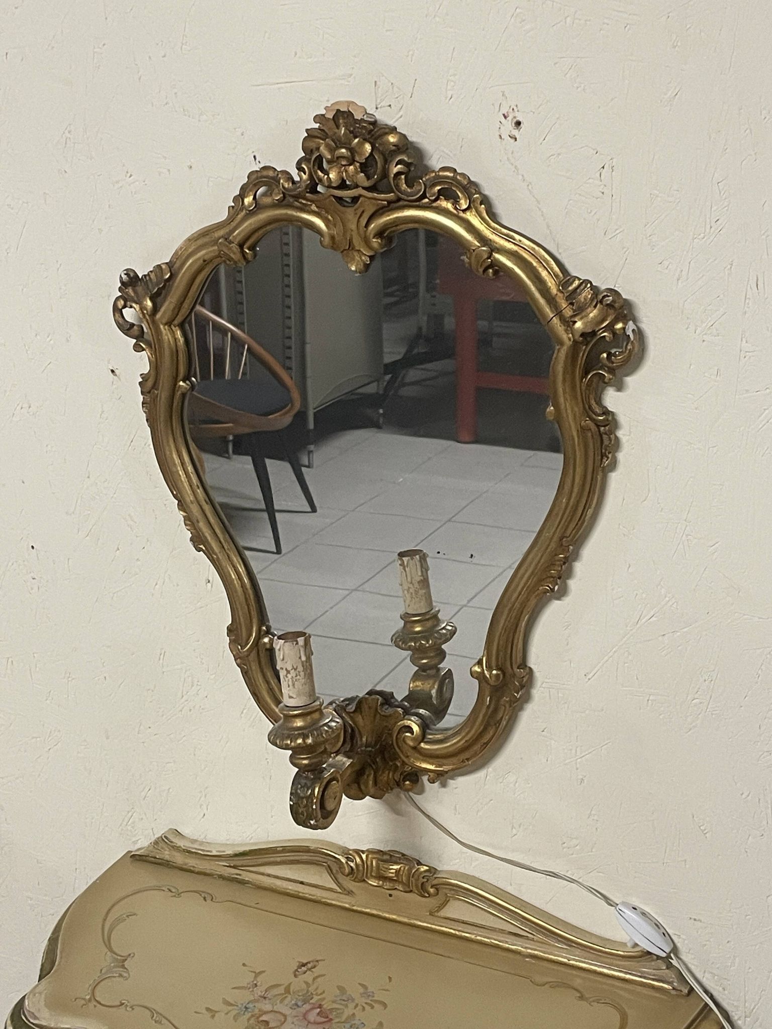 Pair of wall-mounted consoles with a mirror in Louis XV style.