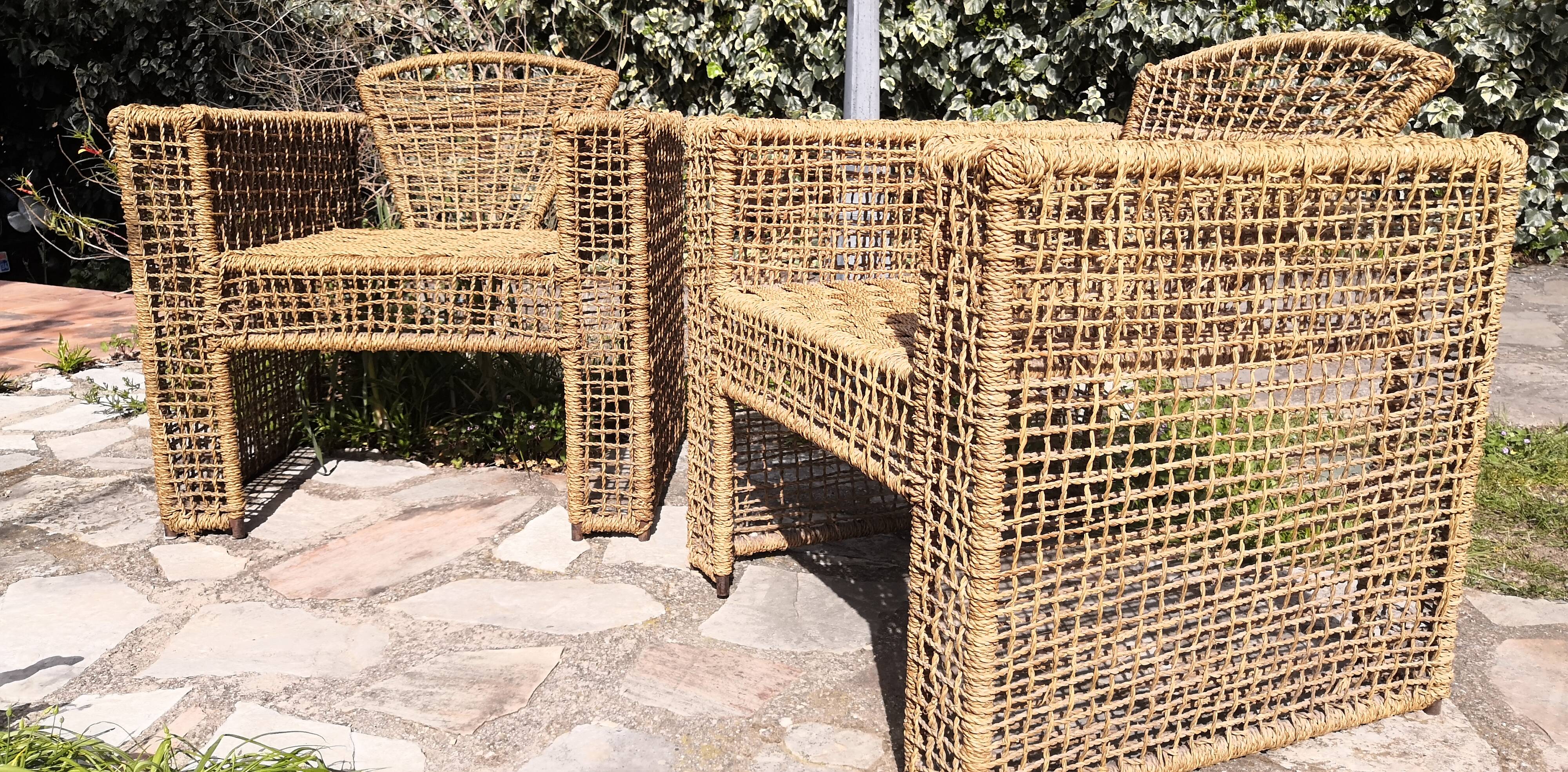 Armchair in metal and braided rope, 1980