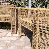 Armchair in metal and braided rope, 1980