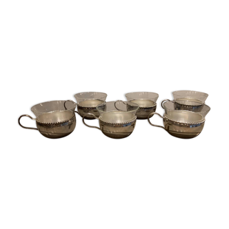 Schott Gen Mainz glass and silver tea cups