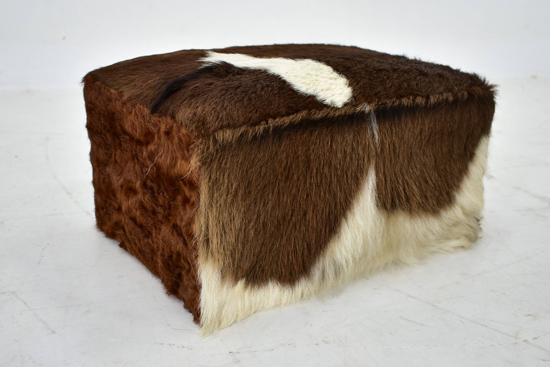 red brown leather cowhide footstools , poufs, 80s