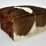 red brown leather cowhide footstools , poufs, 80s