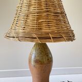 Artisanal lamp in vintage enamelled stoneware and rattan